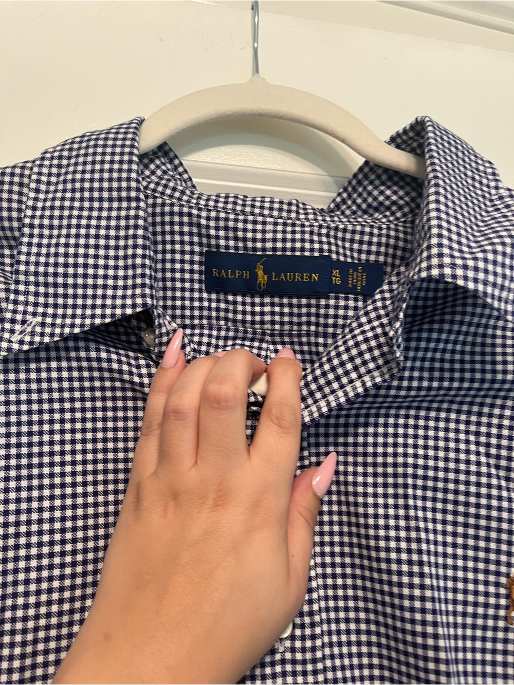 Ralph Lauren Navy and White Mini Gingham Button-Down Shirt - Picture 3 of 3